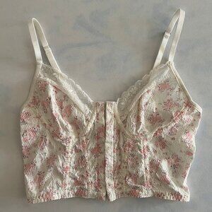 Coquette White & Pink Lace Corset Bustier Bra Top